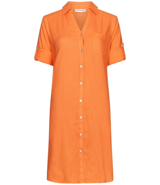 Pastunette Beach oranje, geweven strandshirt met knopen voor dames met lange mouwen en mouwophouders 'sunny day'