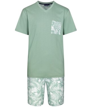 Pastunette for Men mens light green 'v' neck organic cotton shorty set 'palm holiday'