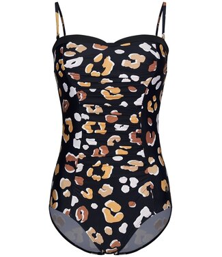 Pastunette Beach black soft cup swimsuit with adjustable straps 'floral animal'