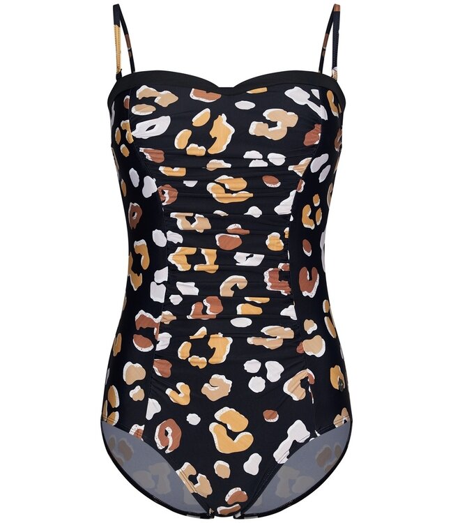 zwart damesbadpak met soft cups en verstelbare, afneembare bandjes 'floral animal'
