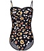 black soft cup swimsuit with adjustable straps 'floral animal'