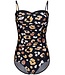 Pastunette Beach black soft cup swimsuit with adjustable straps 'floral animal'