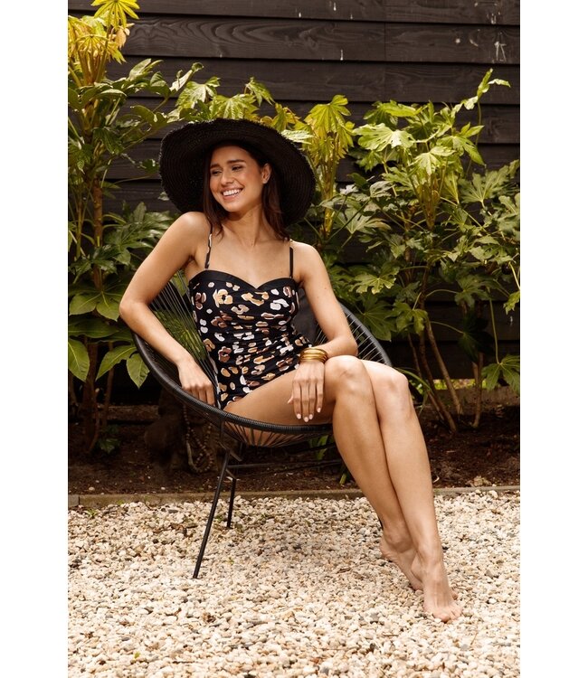 black soft cup swimsuit with adjustable straps 'floral animal'