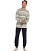 mens long sleeve 'v' neck cotton pyjama set with cuffs 'mixed green stripes'