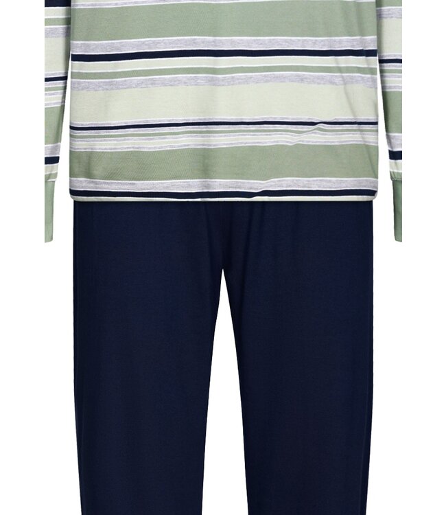 mens long sleeve 'v' neck cotton pyjama set with cuffs 'mixed green stripes'