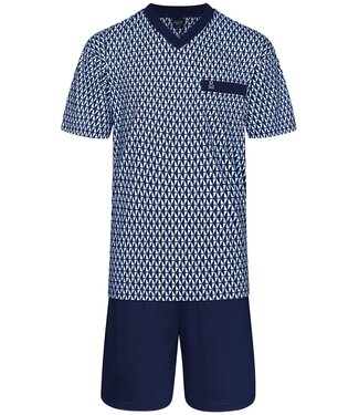 Robson katoenen heren shorty set met korte mouwen en v-hals 'groovy triangles'