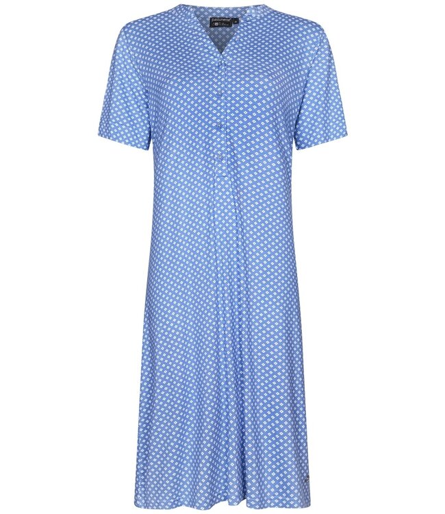 Pastunette Deluxe ladies short sleeve luxury blue nightdress with buttons 'little white flowers'