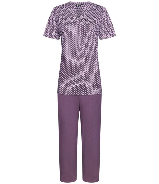 ladies short sleeve cotton-modal 3/4 pyjama set with buttons 'semi circle dots'
