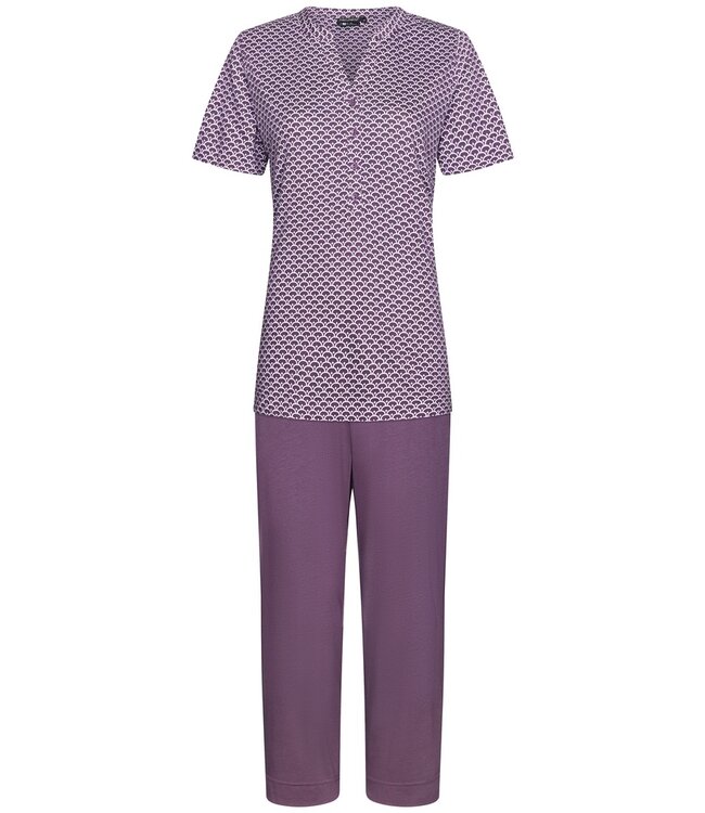Pastunette Deluxe ladies short sleeve cotton-modal 3/4 pyjama set with buttons 'semi circle dots'