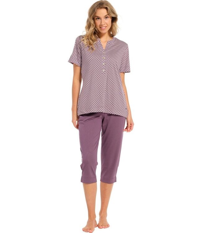 ladies short sleeve cotton-modal 3/4 pyjama set with buttons 'semi circle dots'