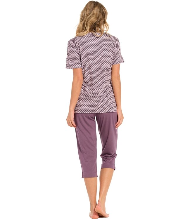 ladies short sleeve cotton-modal 3/4 pyjama set with buttons 'semi circle dots'