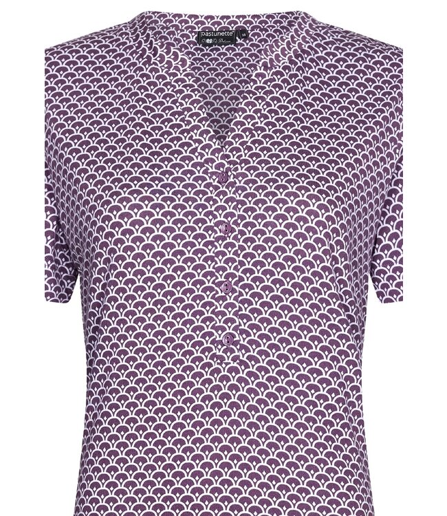 katoen-modal damespyjama 'semi circle dots' met korte mouwen, knopen en capri broek