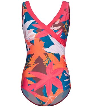 Pastunette Beach light red soft cup 'v' neck floral swimsuit 'paradise beach'