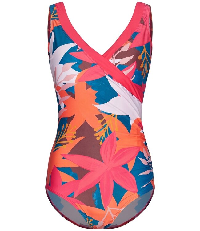 light red soft cup 'v' neck floral swimsuit 'paradise beach'