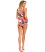 light red soft cup 'v' neck floral swimsuit 'paradise beach'