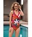 light red soft cup 'v' neck floral swimsuit 'paradise beach'