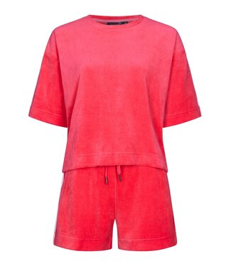 Rebelle raspberry pink short sleeve velvet lounge shorty set with pockets 'chic sporty stripe'