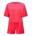 Rebelle raspberry pink short sleeve velvet lounge shorty set with pockets 'chic sporty stripe'