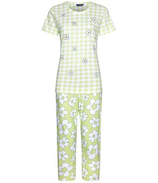 Rebelle dames pyjama van biologisch katoen met korte mouwen en 3/4e capri broek 'fabulous fresh flower'