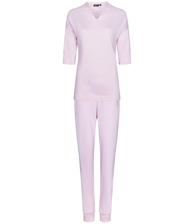 ladies 'v' neck  3/4 sleeve pyjama with cuffs 'pretty pink zig zags'