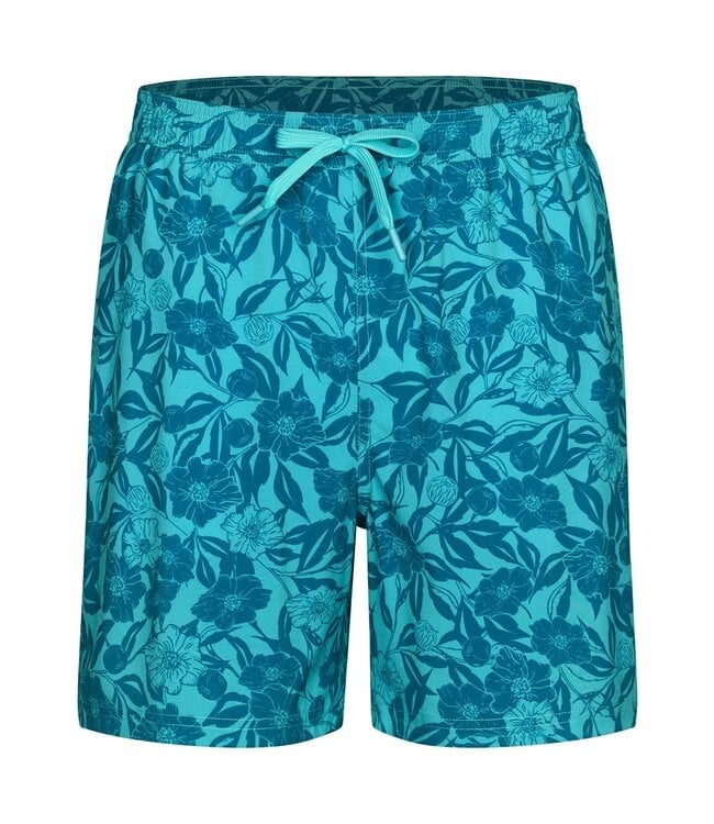 Pastunette Beach turquoise heren zwemshort, elastische taille met koord 'hawaiian holiday'