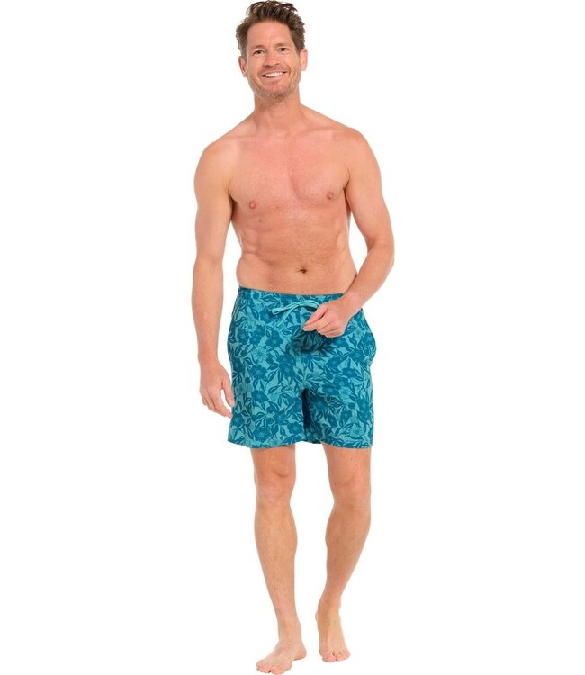 turquoise heren zwemshort, elastische taille met koord 'hawaiian holiday'