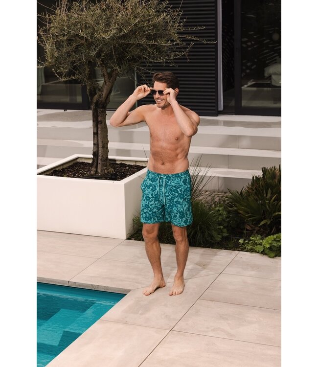 turquoise heren zwemshort, elastische taille met koord 'hawaiian holiday'
