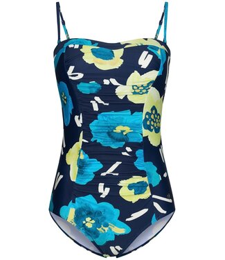 Pastunette Beach blue soft cup swimsuit with adjustable straps 'floral blue blooms'