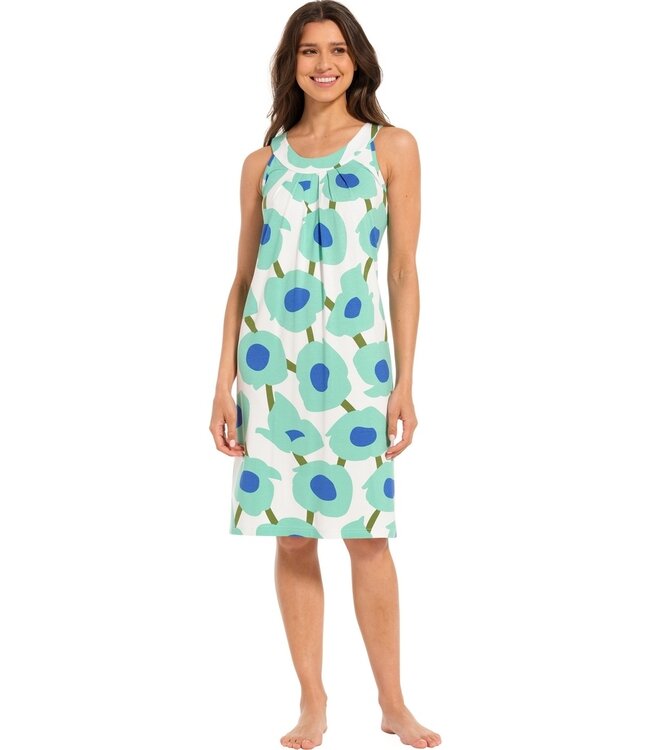 ladies sleeveless beach dress with flattering front 'beach blue blooms'