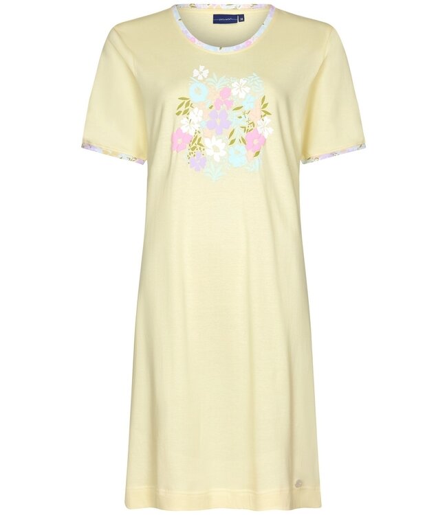 Pastunette ladies short sleeve organic cotton nightdress 'blossoms yellow'