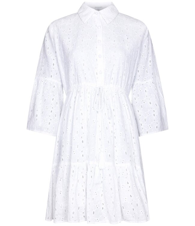 Pastunette Beach ladies white woven beachdress with flared sleeves 'floral frill'