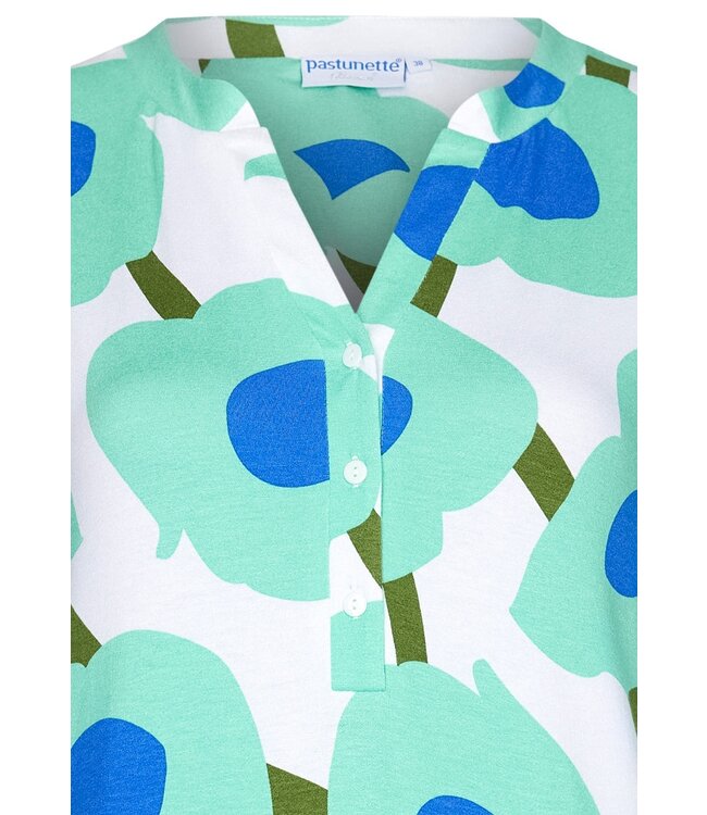 dames strand shirt/jurk met wijd uitlopende mouwen 'beach blue blooms'