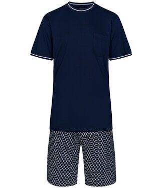 Pastunette for Men mens short sleeve cotton-modal dark blue shorty set 'symmetrical shapes'