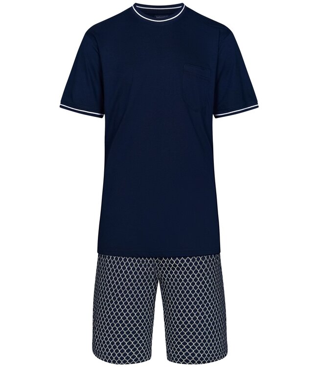 Pastunette for Men mens short sleeve cotton-modal dark blue shorty set 'symmetrical shapes'