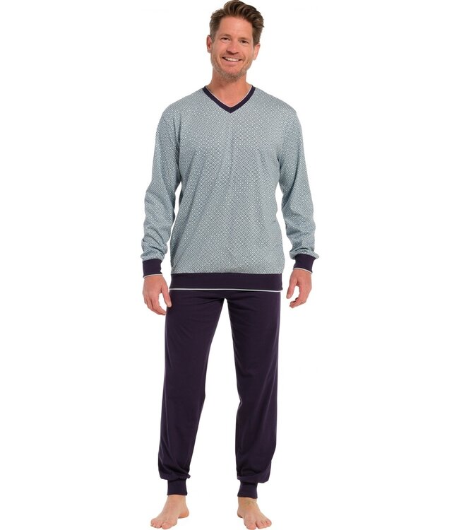 mens long sleeve 'v' neck cotton pyjama set with cuffs 'dotted links'