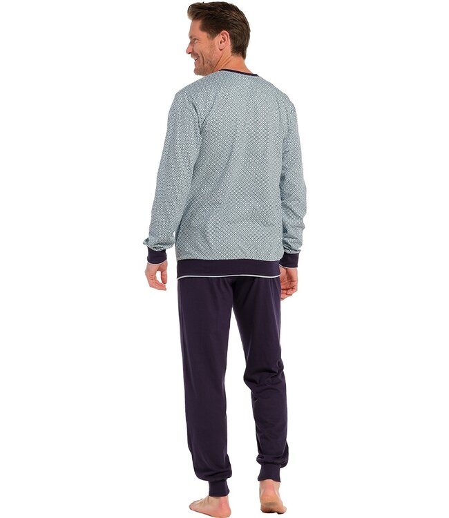 mens long sleeve 'v' neck cotton pyjama set with cuffs 'dotted links'