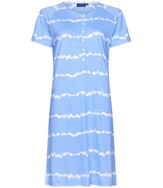 Pastunette ladies short sleeve organic cotton nightdress with buttons' white waves'