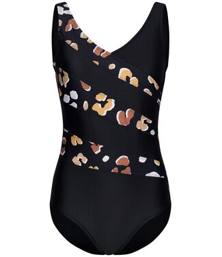 Pastunette Beach black soft cup swimsuit 'floral animal'