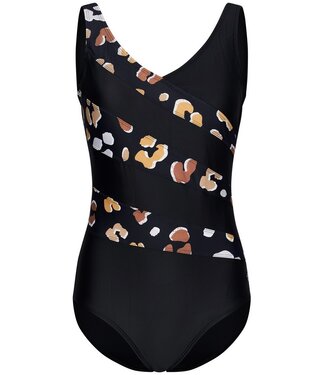 Pastunette Beach zwart damesbadpak met soft cups 'floral animal'