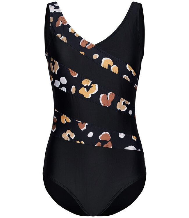 Pastunette Beach black soft cup swimsuit 'floral animal'