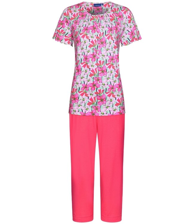 ladies short sleeve cotton pyjama with buttons 'floral moments'