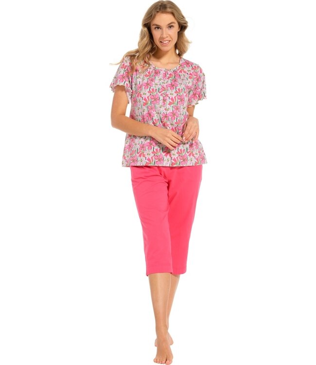 ladies short sleeve cotton pyjama with buttons 'floral moments'