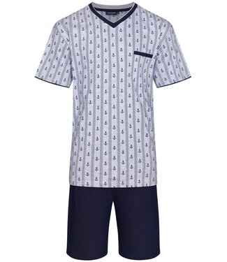 Pastunette for Men men's 'v' neck cotton-mix shorty set 'anchor lines'