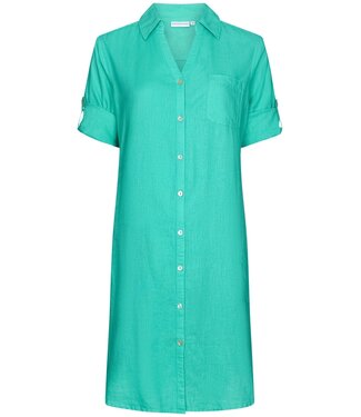 Pastunette Beach aqua zeeblauw, doorknoop geweven strandshirt, mouwen met mouwophouders 'sunny day'