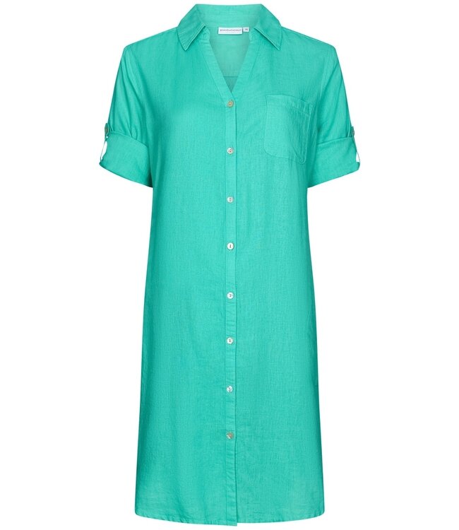 Pastunette Beach ladies aqua sea blue full button woven beach shirt with optional turn-up sleeves 'sunny day'