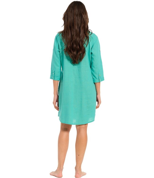 ladies aqua sea blue full button woven beach shirt with optional turn-up sleeves 'sunny day'