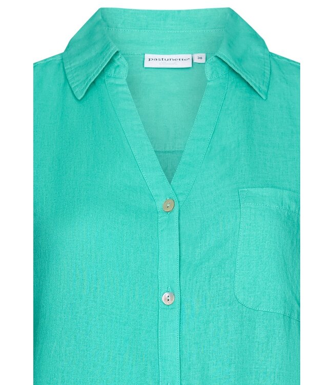 ladies aqua sea blue full button woven beach shirt with optional turn-up sleeves 'sunny day'