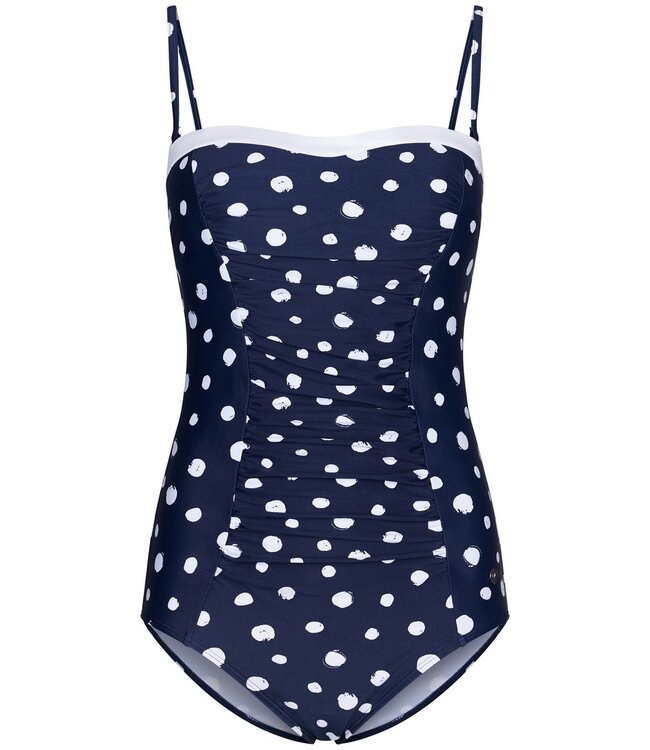 Pastunette Beach donkerblauw badpak met soft cups en verstelbare, afneembare bandjes 'dotty chic'