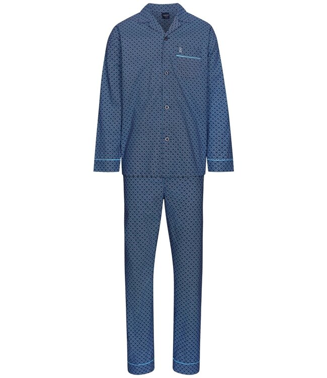 Robson men's blue full button 100% cotton woven pyjama 'diamond squares'