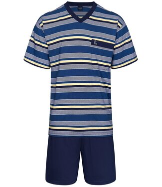 Robson katoenen heren shorty set met korte mouwen en v-hals 'marine stripes'